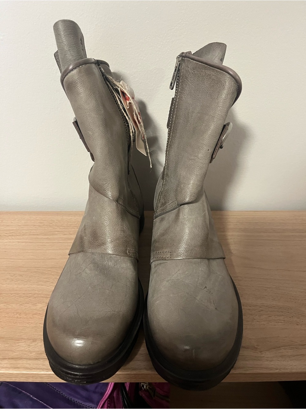 A.S.98 Women's Grey Leather Zip-Front Ankle Boots